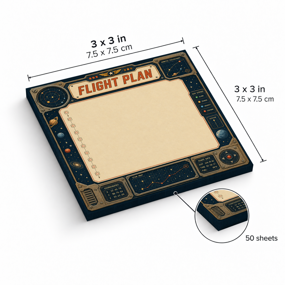 Flight Plan Space Navigation sticky notes, 3x3 in (7.5 x 7.5 cm), 50 sheets
