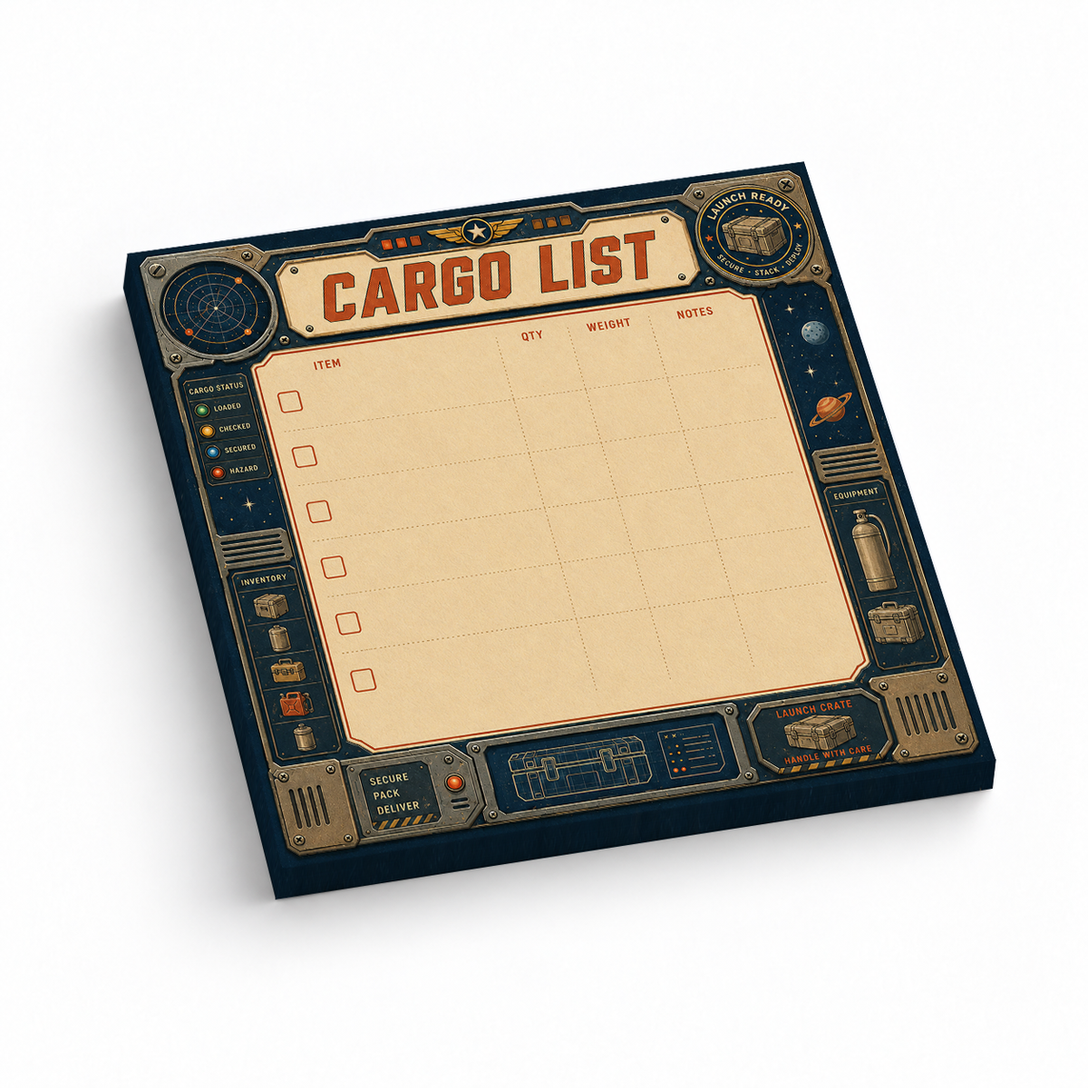 Space Cargo List Retro Inventory 3x3 sticky notes, 50-sheet memo pad