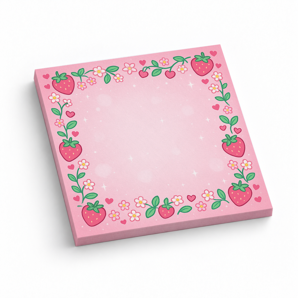 Kawaii Strawberry Garden 3x3 sticky notes, 50-sheet memo pad