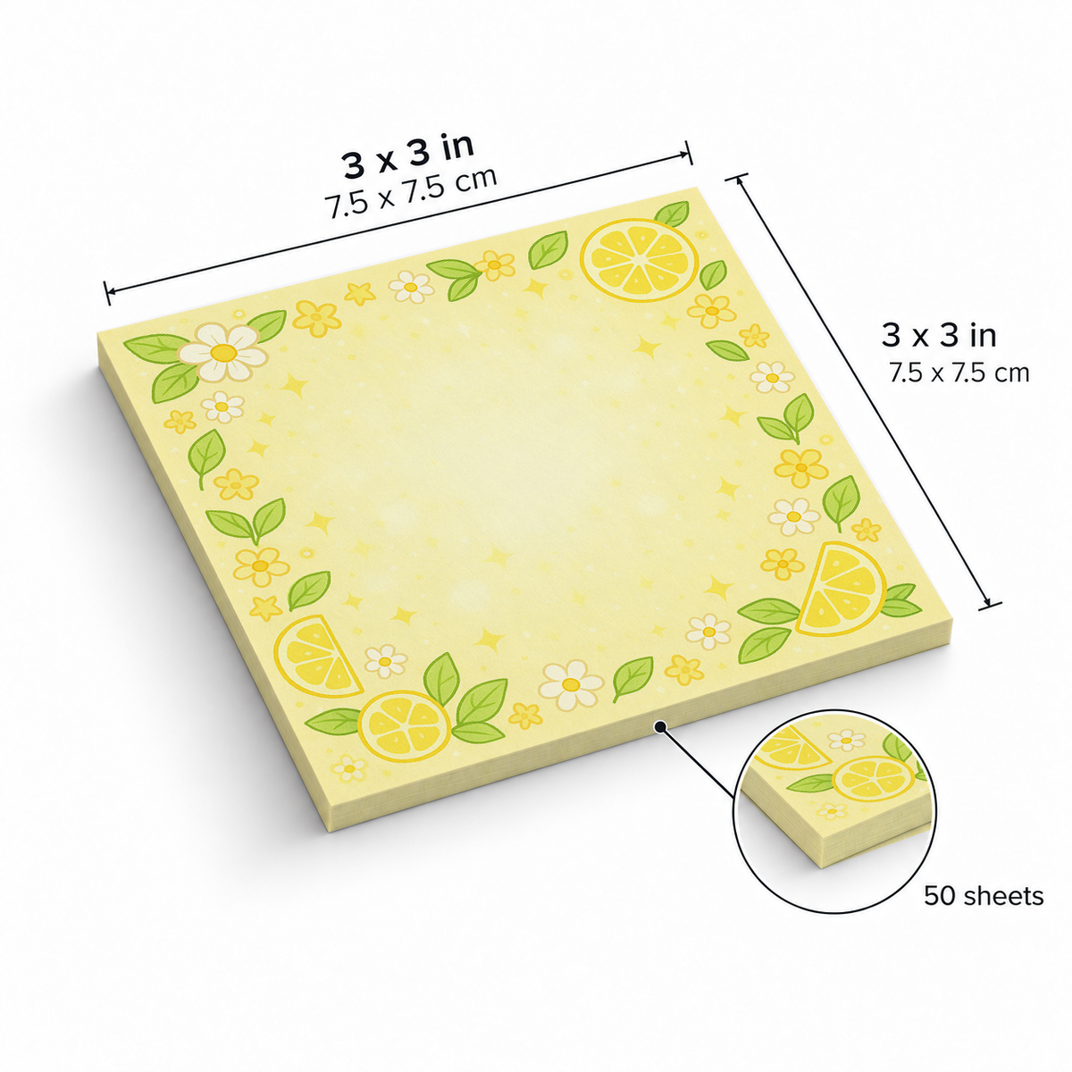 Sunny Lemon Slice sticky notes, 3x3 in (7.5 x 7.5 cm), 50 sheets