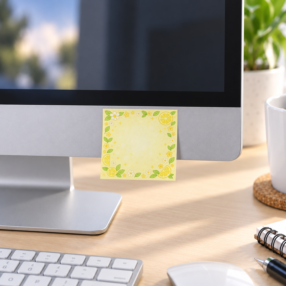 Sunny Lemon Slice memo pad in an office or home workspace