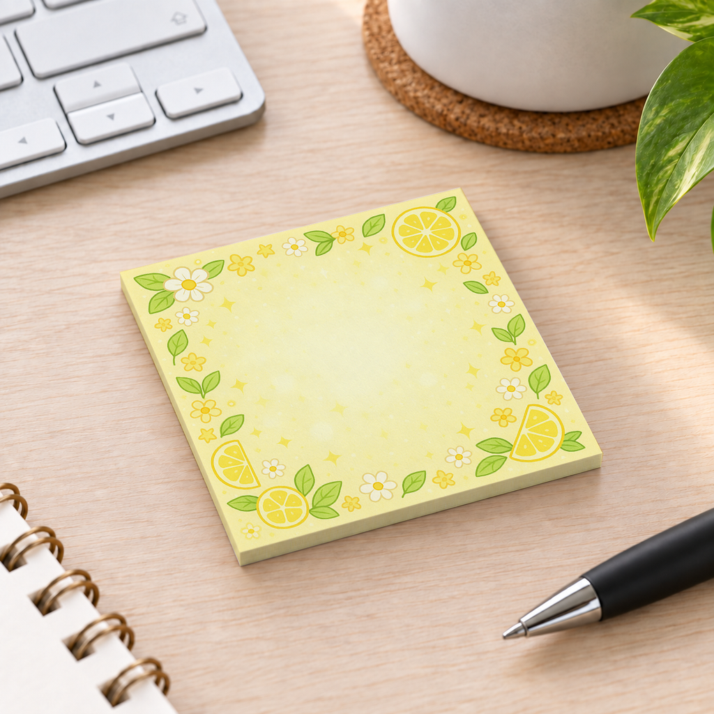 Close-up of Sunny Lemon Slice sticky note design and writable area
