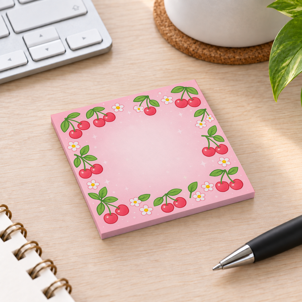 Close-up of Sweet Cherry Blossom sticky note design and writable area