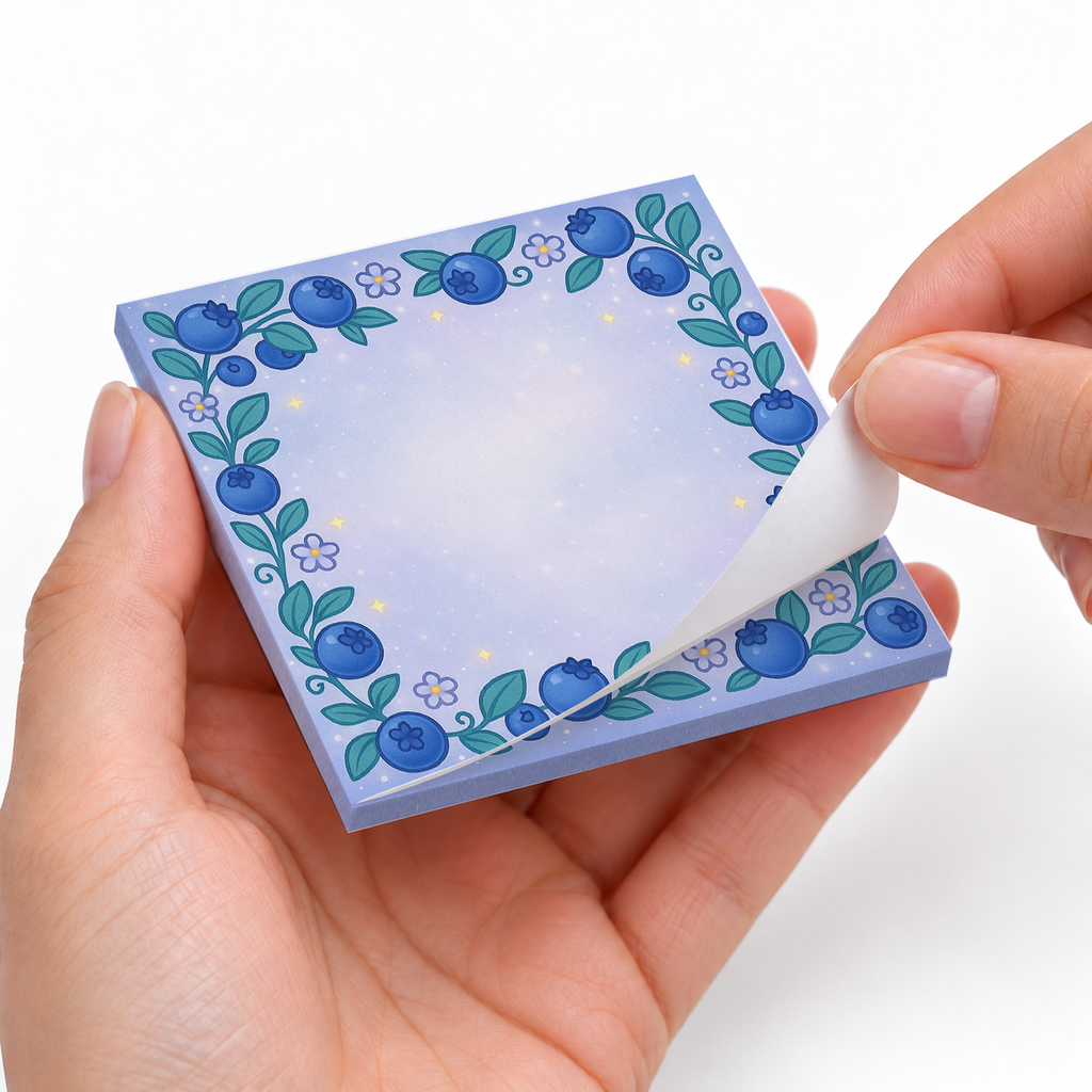 Wild Blueberry Vine sticky notes styled with a planner and desk accessories