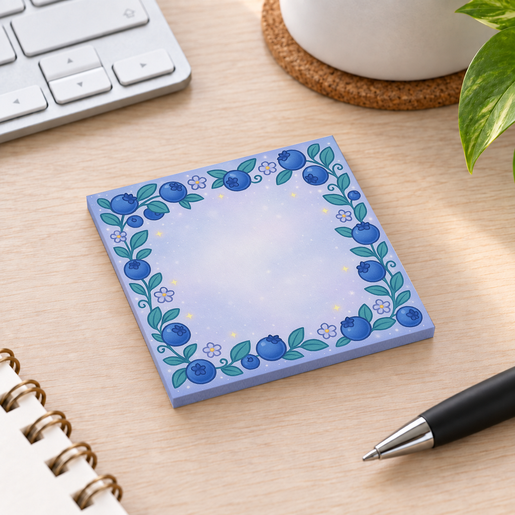 Close-up of Wild Blueberry Vine sticky note design and writable area