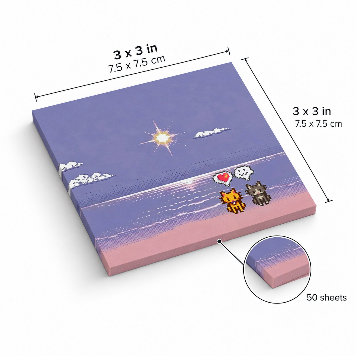 Pixel Art Beach Cats sticky notes, 3x3 in (7.5 x 7.5 cm), 50 sheets