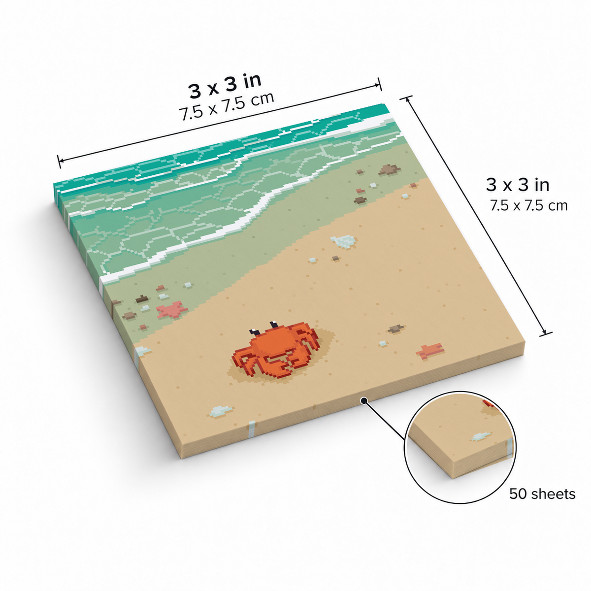 Pixel Art Beach Crab sticky notes, 3x3 in (7.5 x 7.5 cm), 50 sheets