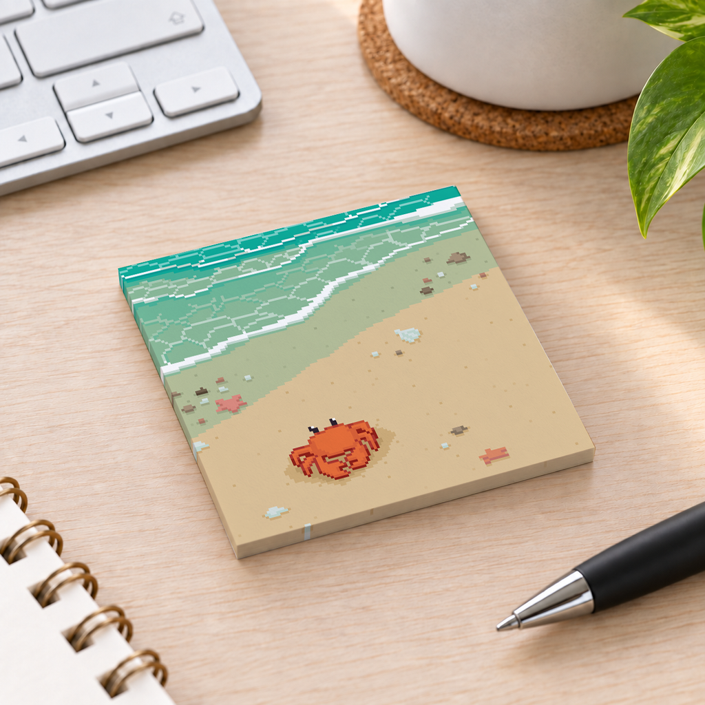 Close-up of Pixel Art Beach Crab sticky note design and writable area