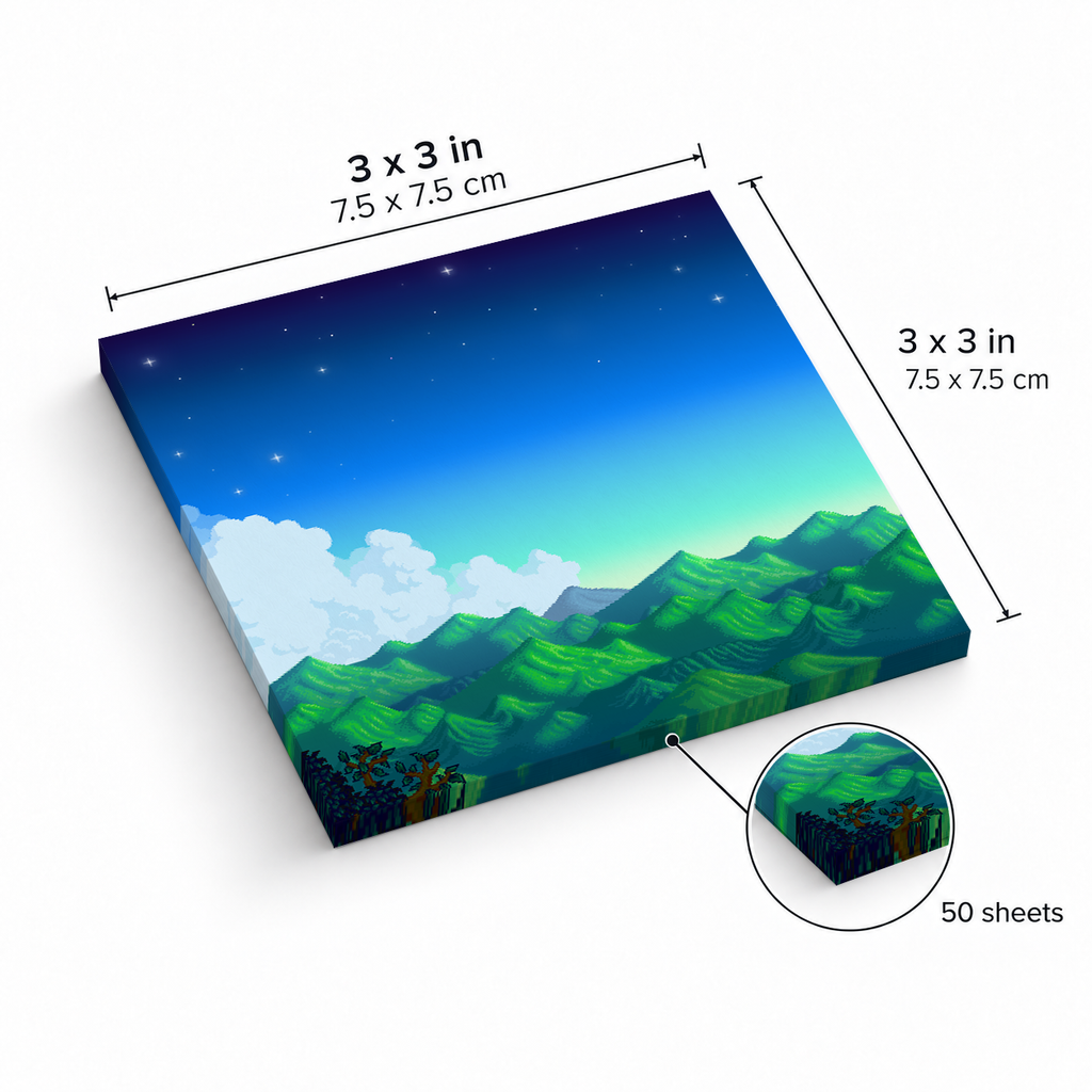 Pixel Art Mountain Night sticky notes, 3x3 in (7.5 x 7.5 cm), 50 sheets