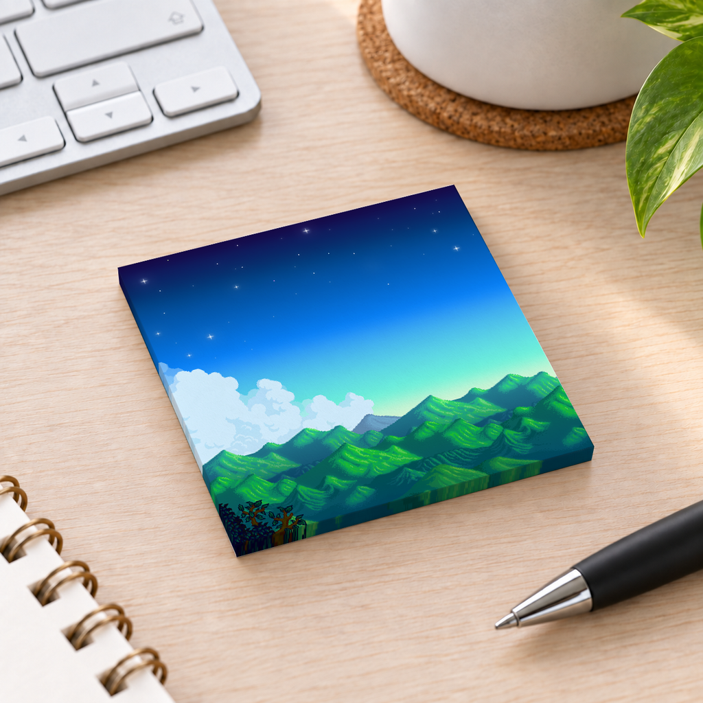 Close-up of Pixel Art Mountain Night sticky note design and writable area