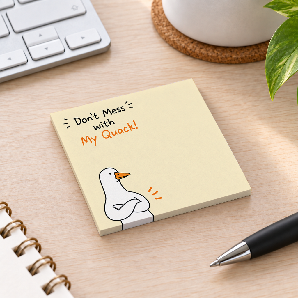 Close-up of Funny Duck sticky note design and writable area