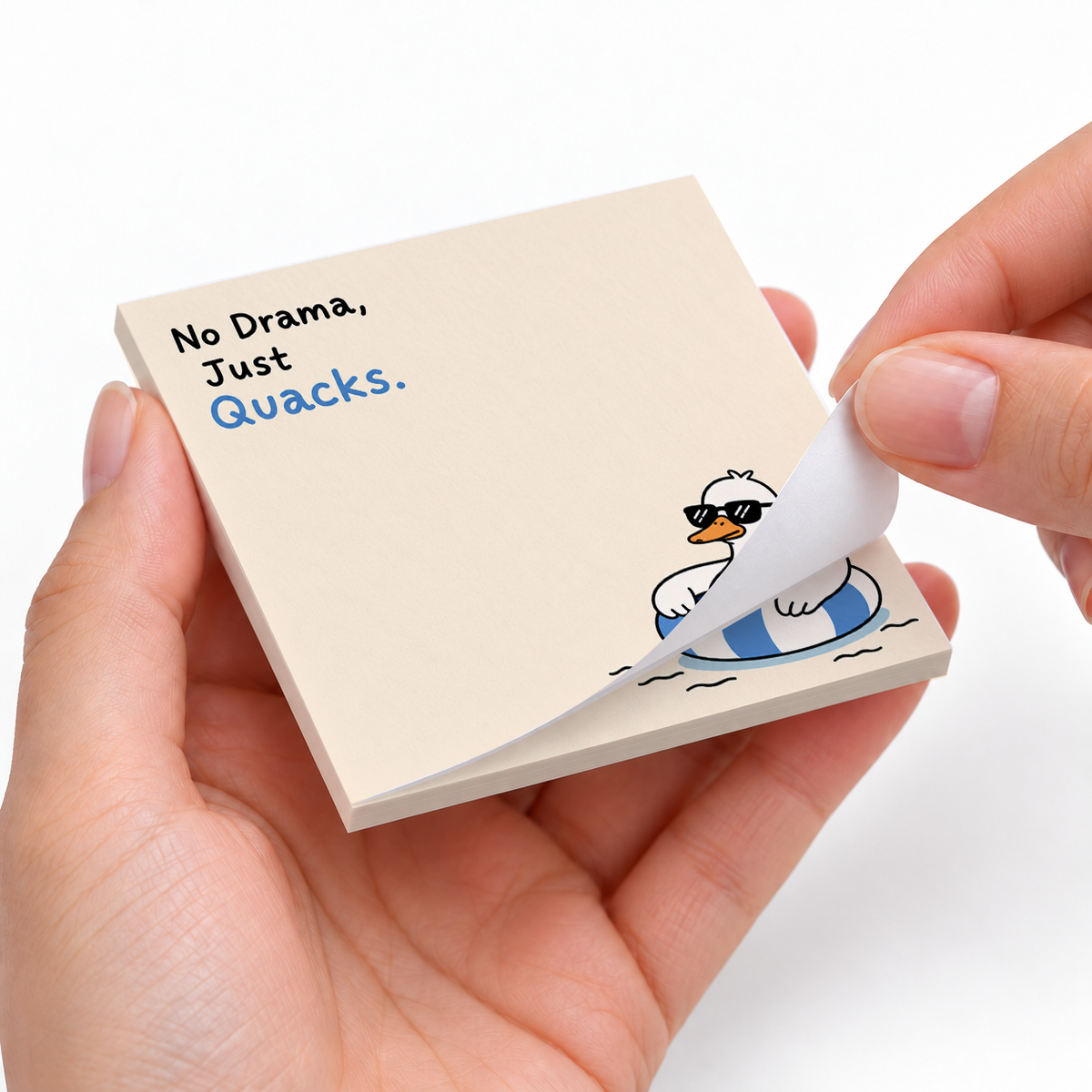 Cool Duck in Pool Tube sticky notes styled with a planner and desk accessories