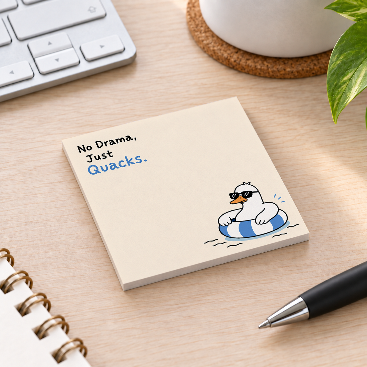 Close-up of Cool Duck in Pool Tube sticky note design and writable area