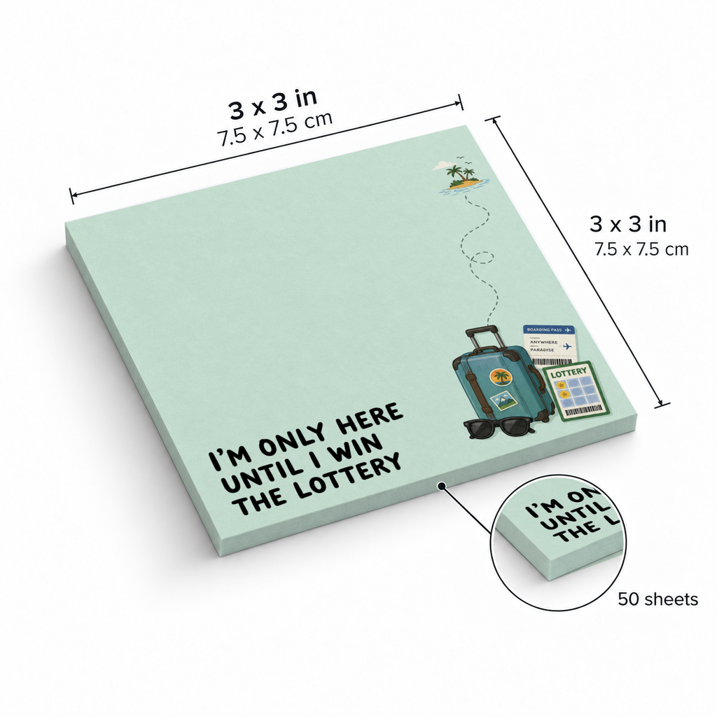 Mint-green Lottery Vacation Suitcase sticky note pad, 3 x 3 inches (7.5 x 7.5 cm), with 50 sheets.
