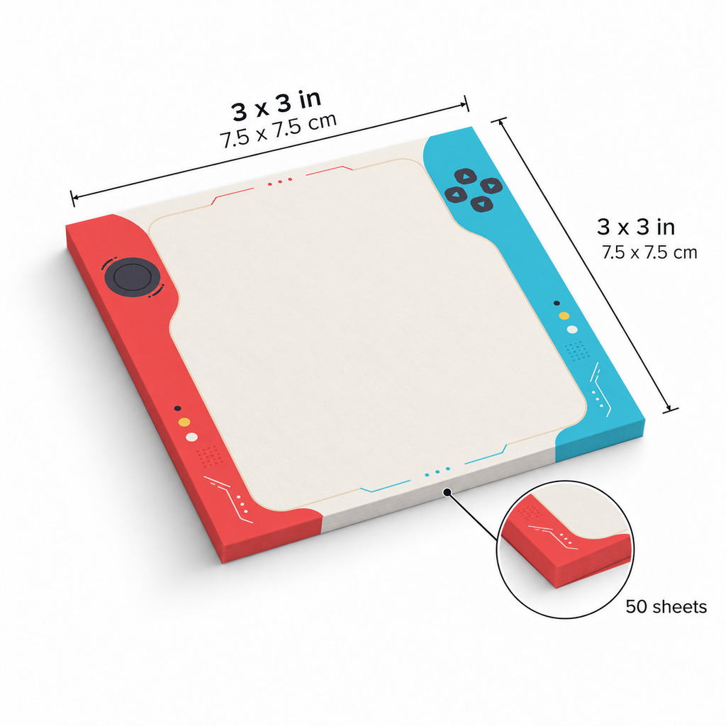 Red and Blue Gamer Console sticky notes, 3x3 in (7.5 x 7.5 cm), 50 sheets