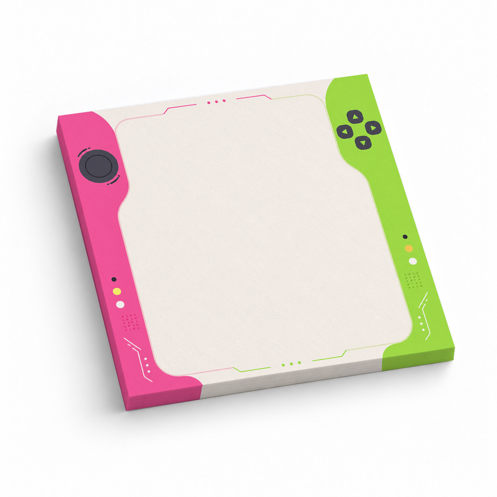 Pink and Green Handheld Console 3x3 sticky notes, 50-sheet memo pad