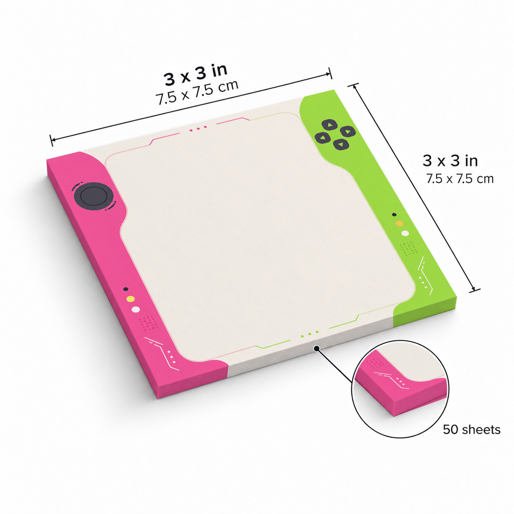 Pink and Green Handheld Console sticky notes, 3x3 in (7.5 x 7.5 cm), 50 sheets