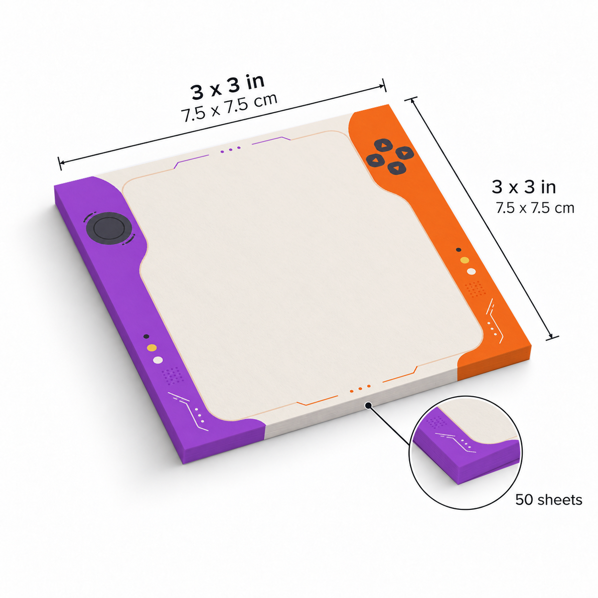 Purple and Orange Gaming Console sticky notes, 3x3 in (7.5 x 7.5 cm), 50 sheets