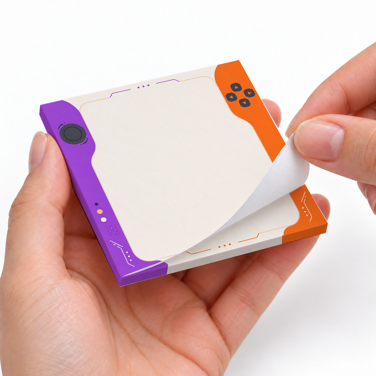 Purple and Orange Gaming Console sticky notes styled with a planner and desk accessories