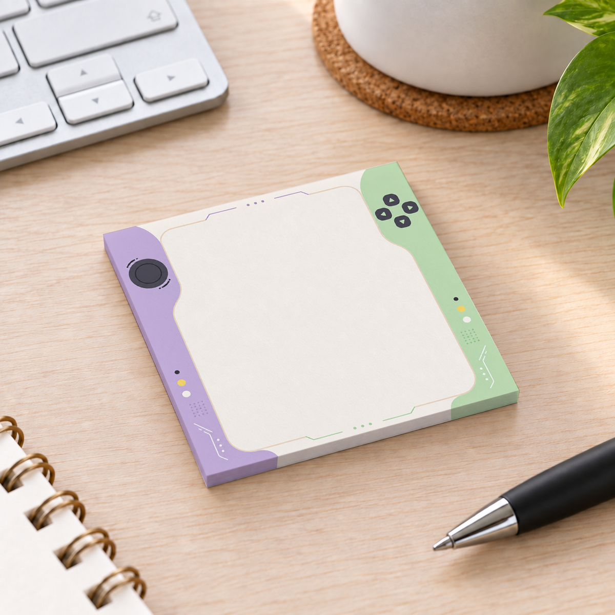 Close-up of Pastel Handheld Console sticky note design and writable area