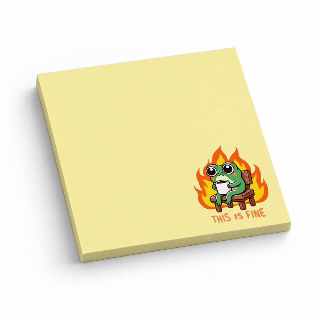 This Is Fine Frog Meme 3x3 sticky notes, 50-sheet memo pad