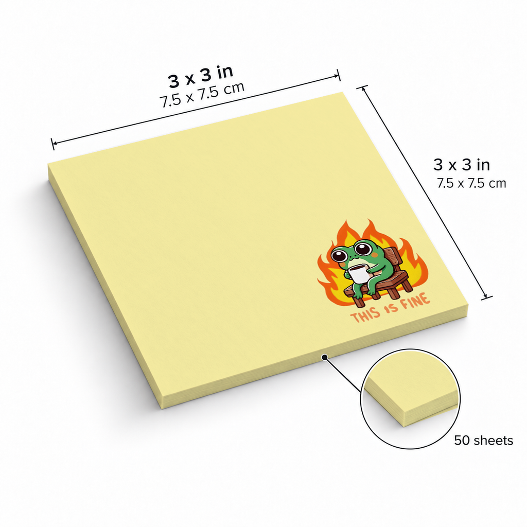 This Is Fine Frog Meme sticky notes, 3x3 in (7.5 x 7.5 cm), 50 sheets