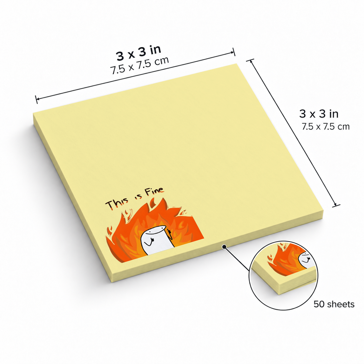 Thumbs Up Fire Meme sticky notes, 3x3 in (7.5 x 7.5 cm), 50 sheets
