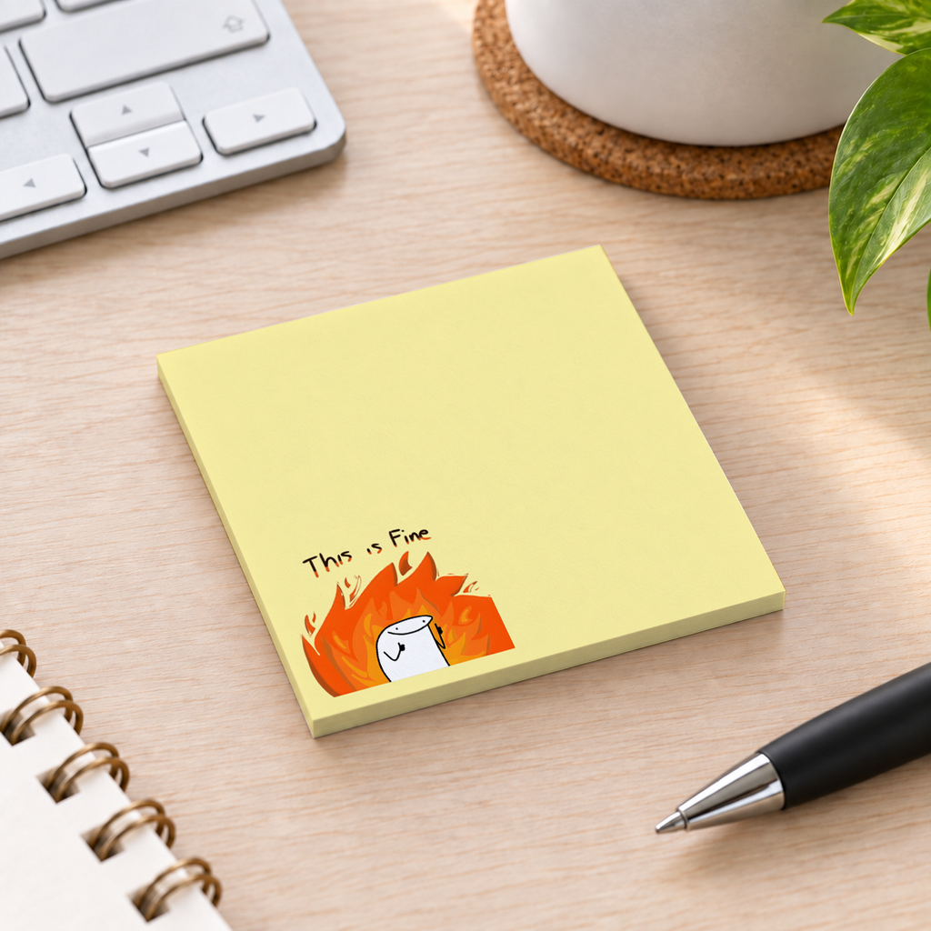 Close-up of Thumbs Up Fire Meme sticky note design and writable area