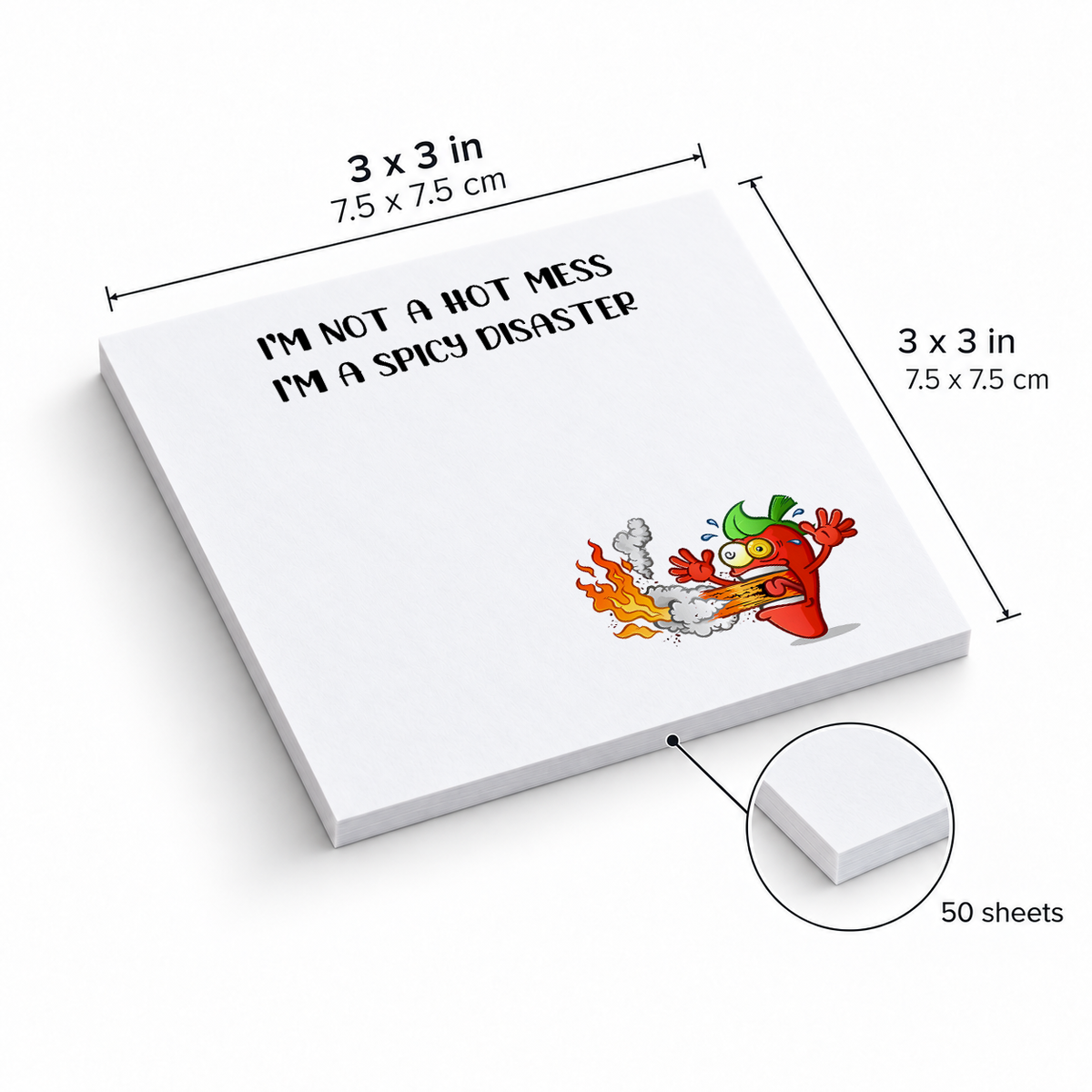 Spicy Disaster Chili Pepper sticky notes, 3x3 in (7.5 x 7.5 cm), 50 sheets