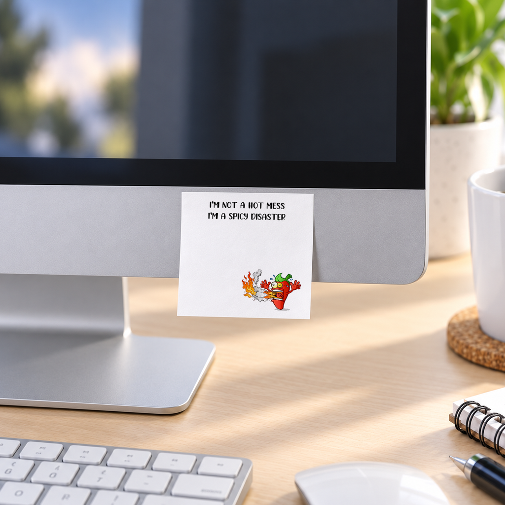 Spicy Disaster Chili Pepper memo pad in an office or home workspace