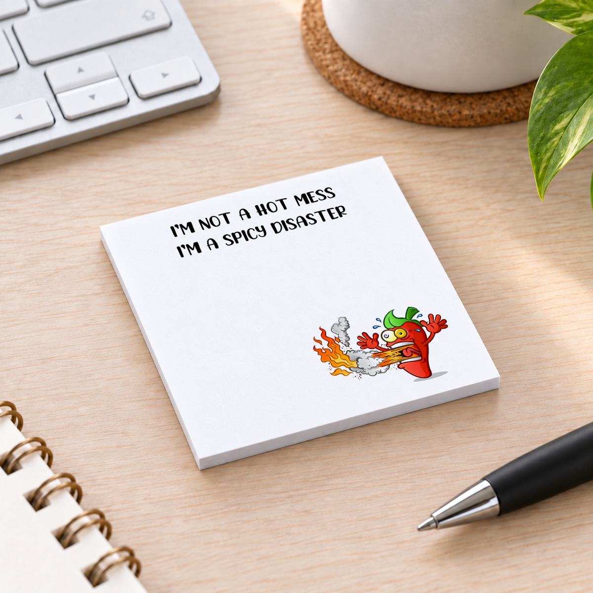 Close-up of Spicy Disaster Chili Pepper sticky note design and writable area
