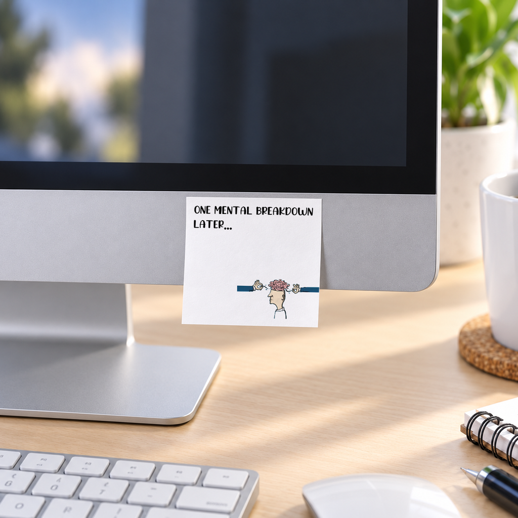 Mental Breakdown Humorous Office memo pad in an office or home workspace