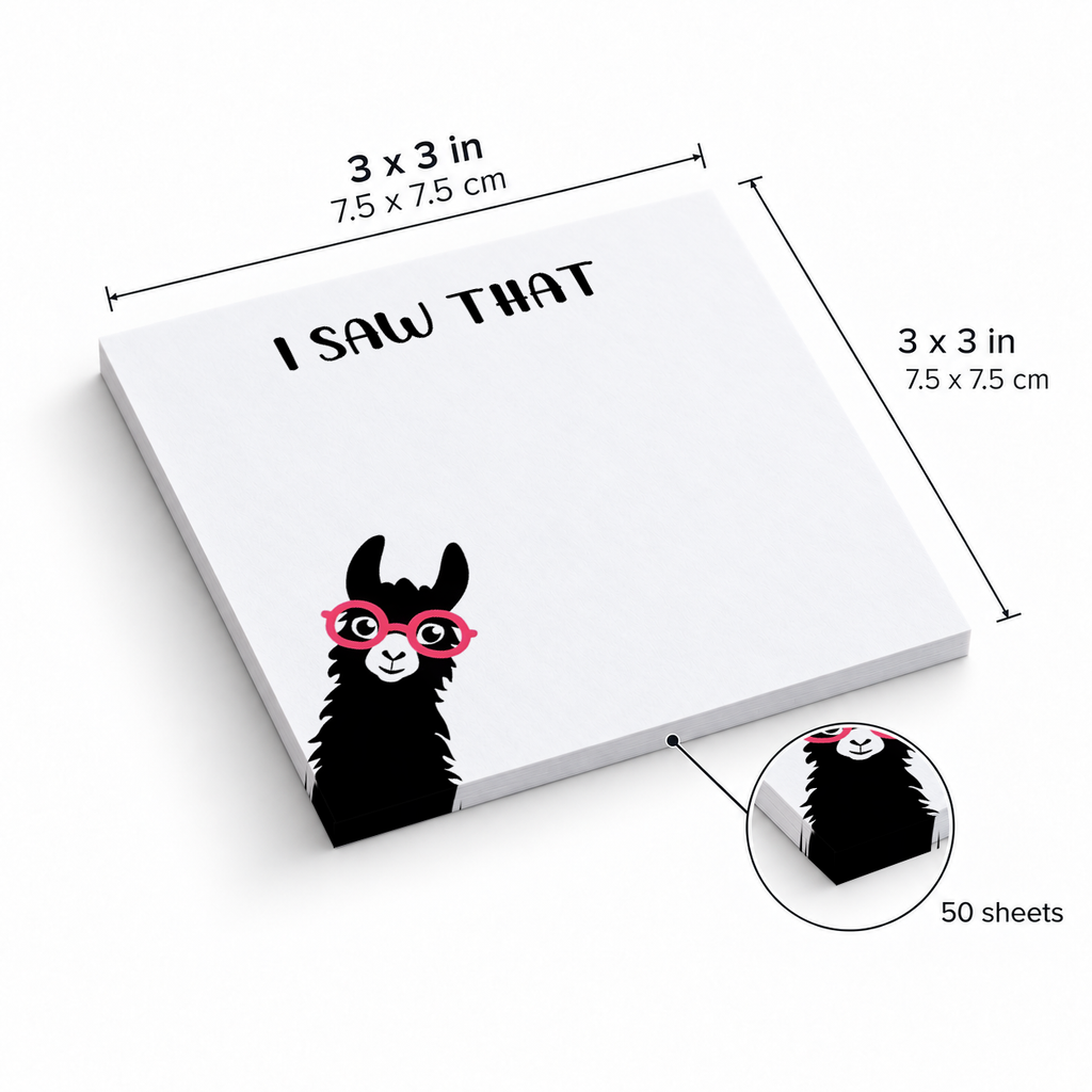 I Saw That Peeking Llama sticky notes, 3x3 in (7.5 x 7.5 cm), 50 sheets