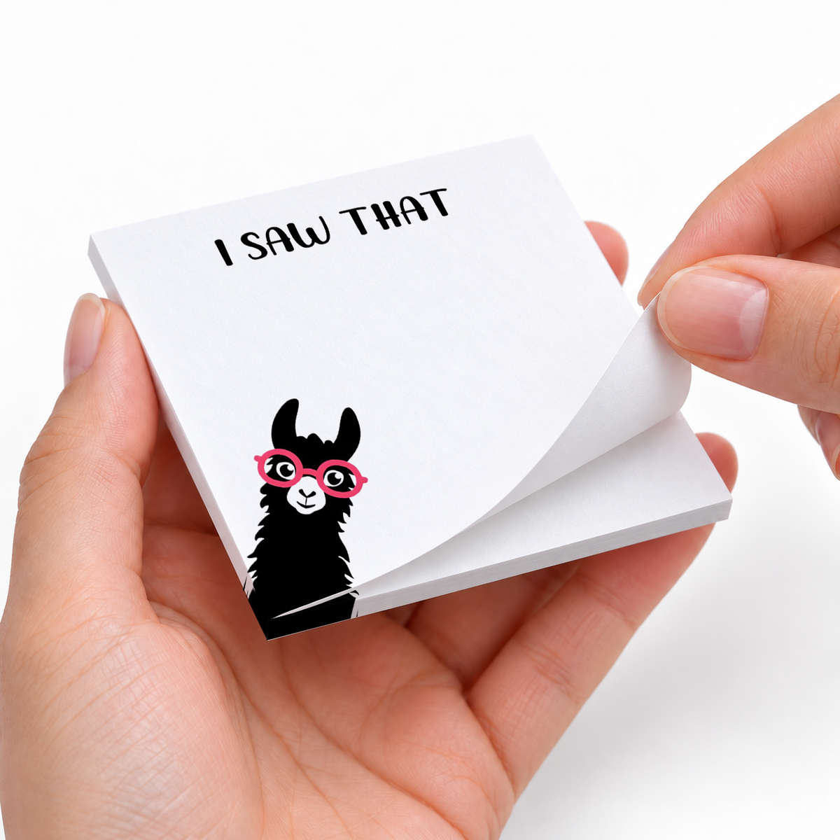 I Saw That Peeking Llama sticky notes styled with a planner and desk accessories