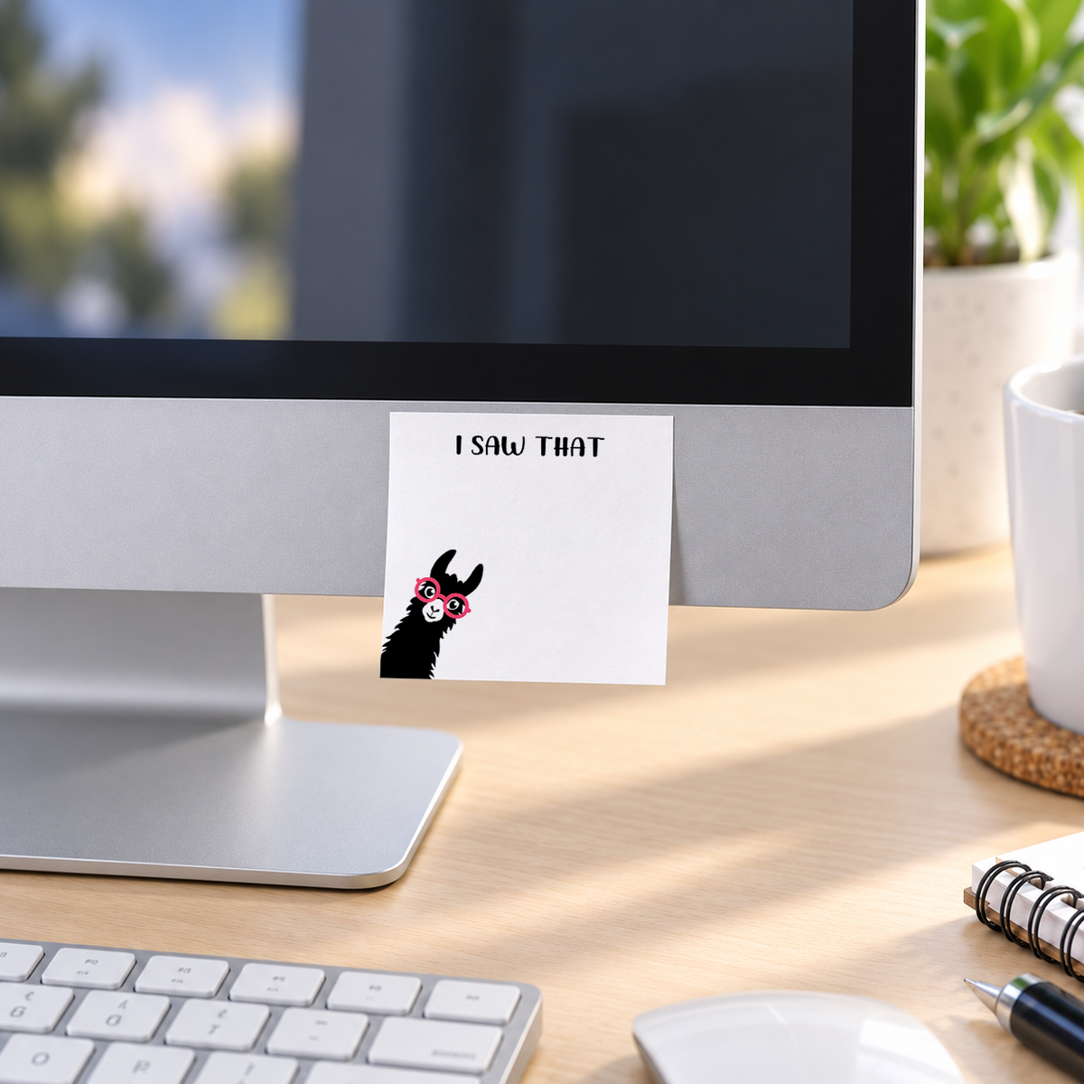 I Saw That Peeking Llama memo pad in an office or home workspace