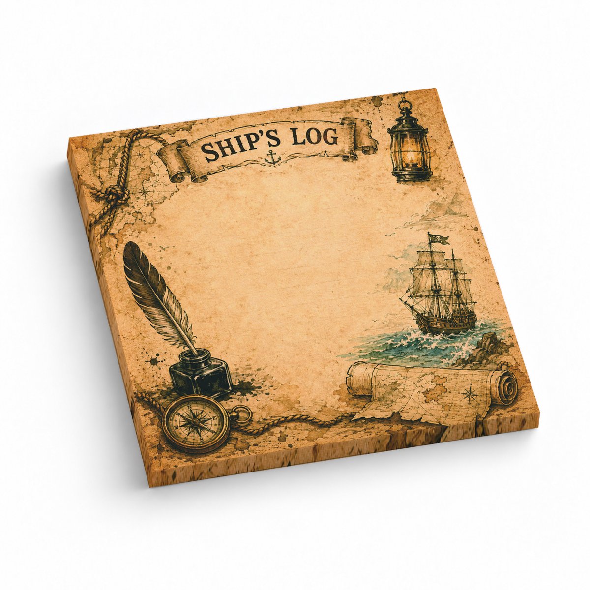 Ship's Log Vintage Pirate 3x3 sticky notes, 50-sheet memo pad