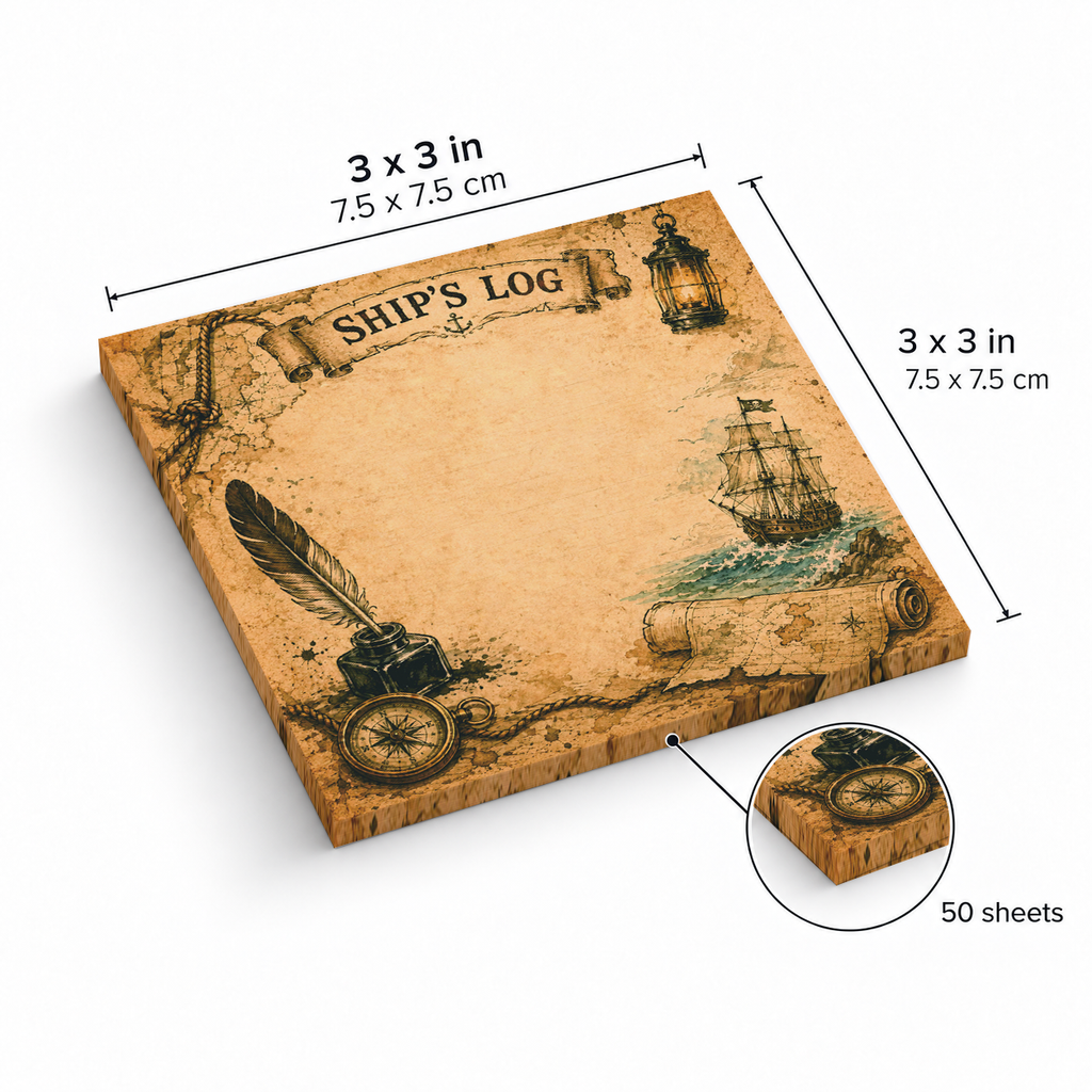 Ship's Log Vintage Pirate sticky notes, 3x3 in (7.5 x 7.5 cm), 50 sheets