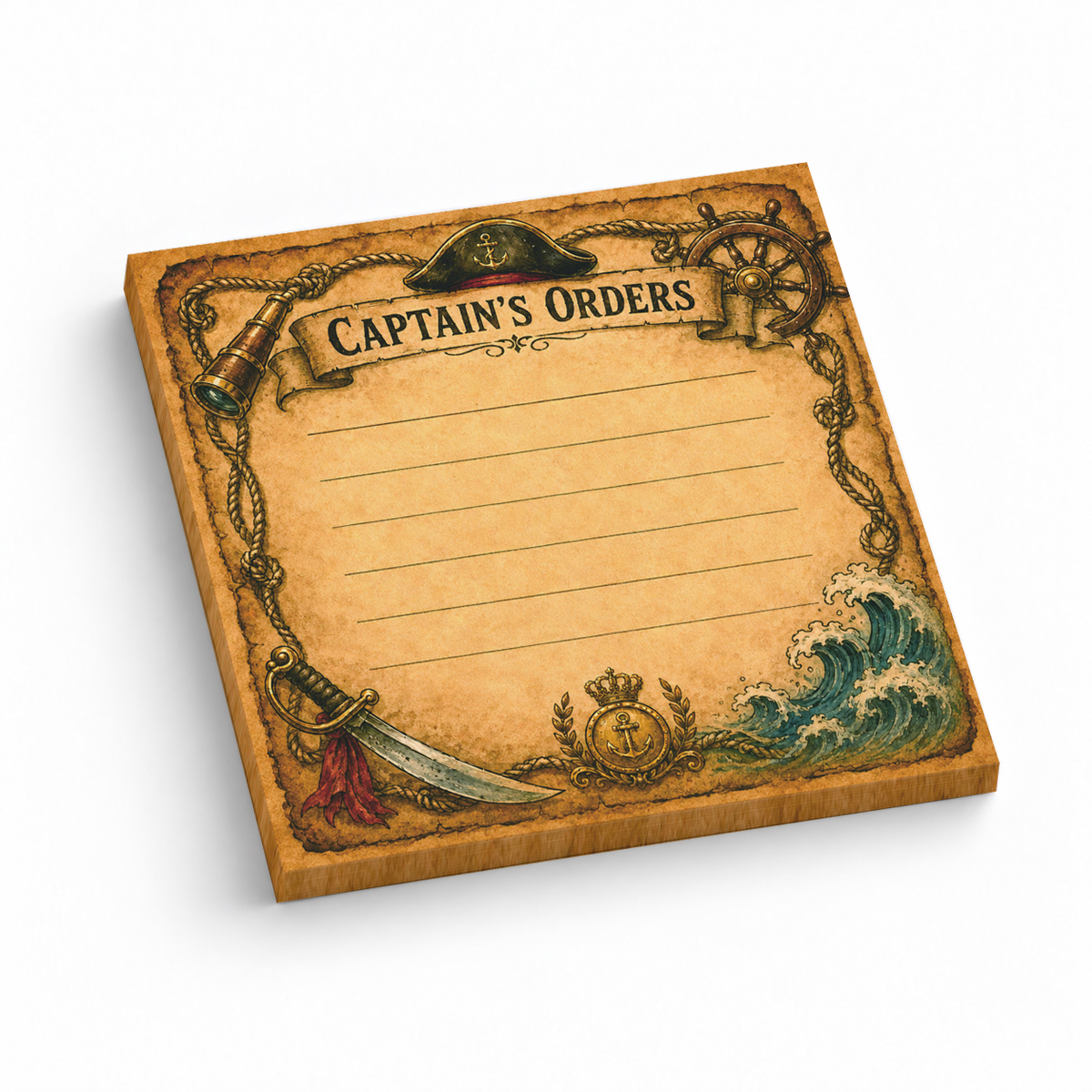 Captain's Orders Lined Pirate 3x3 sticky notes, 50-sheet memo pad