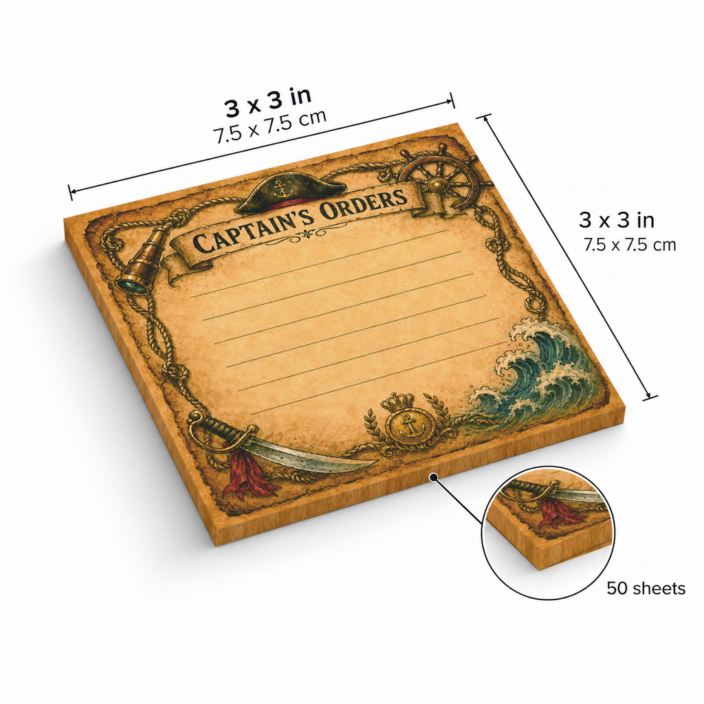 Captain's Orders Lined Pirate sticky notes, 3x3 in (7.5 x 7.5 cm), 50 sheets