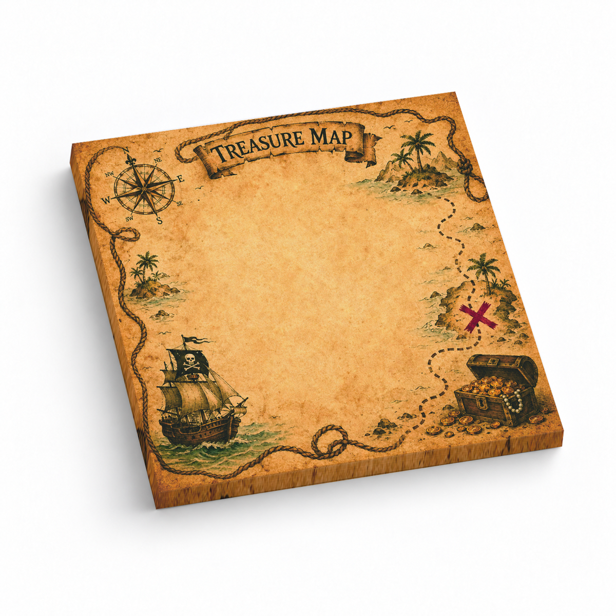 Treasure Map Nautical 3x3 sticky notes, 50-sheet memo pad