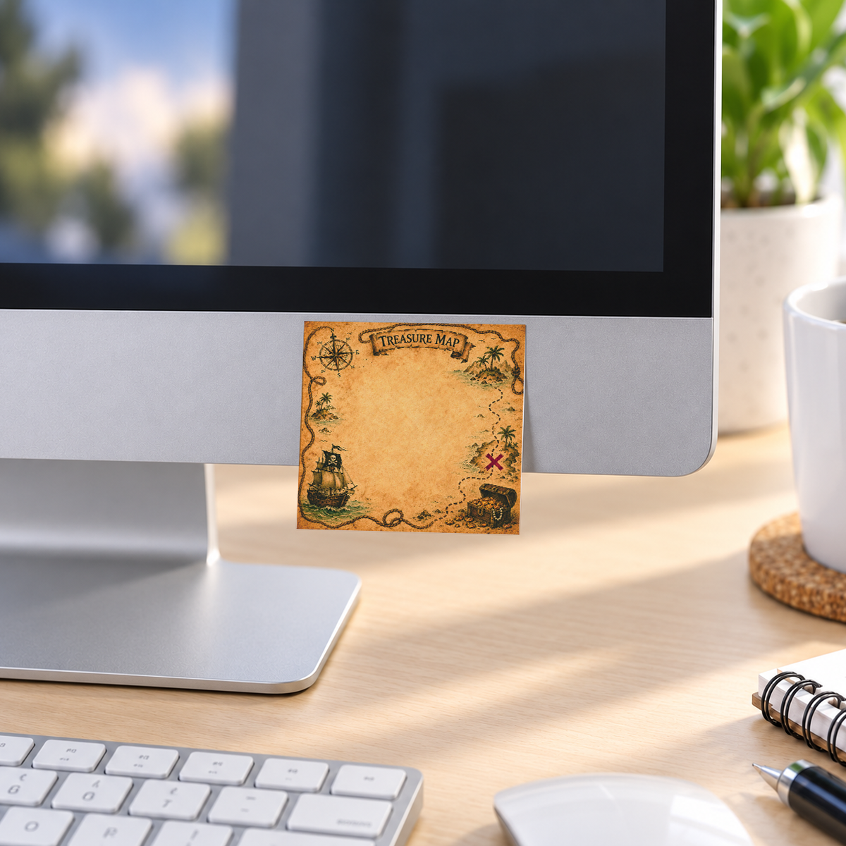 Treasure Map Nautical memo pad in an office or home workspace