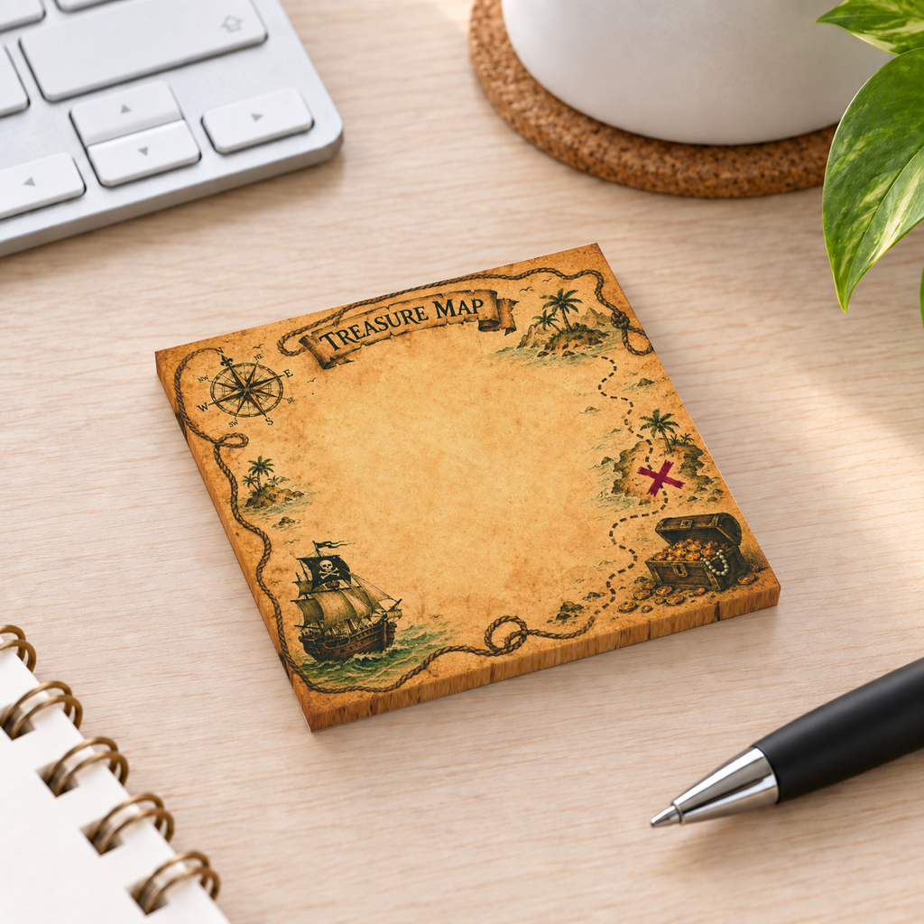 Close-up of Treasure Map Nautical sticky note design and writable area