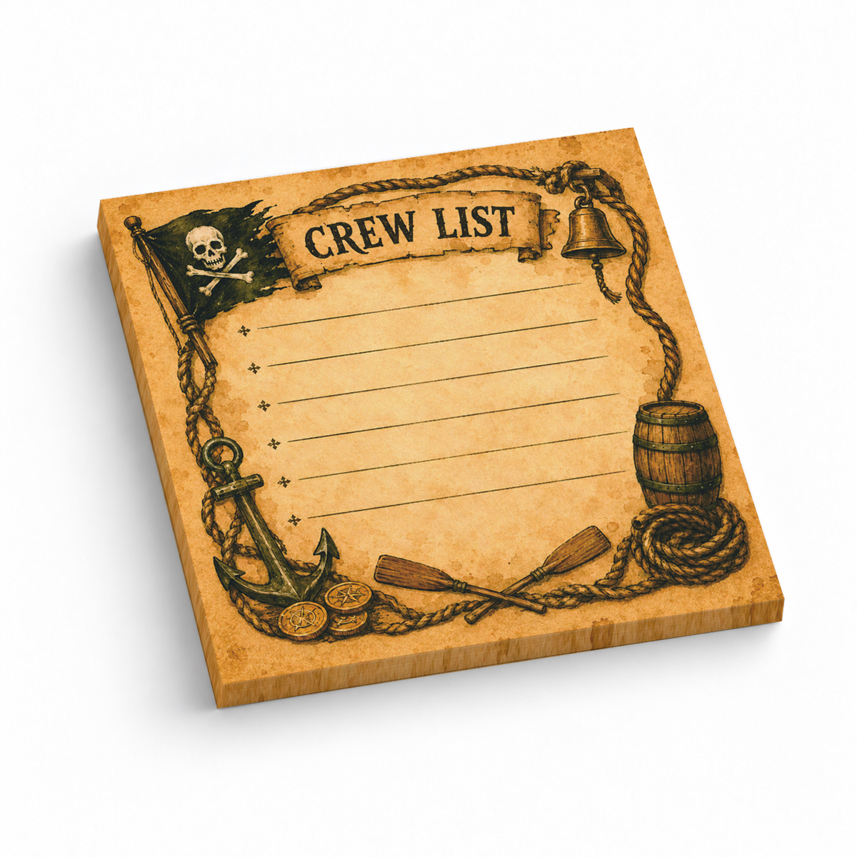 Pirate Crew List Bulleted 3x3 sticky notes, 50-sheet memo pad