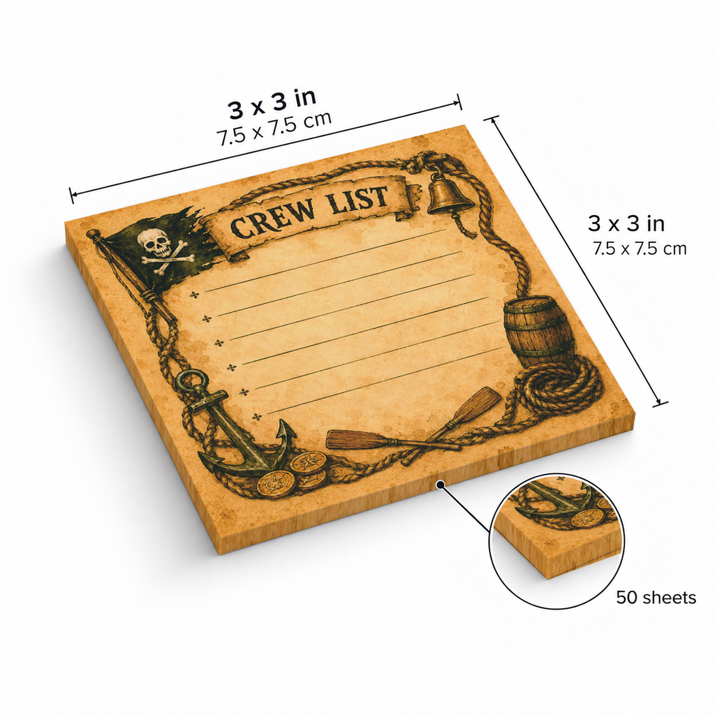 Pirate Crew List Bulleted sticky notes, 3x3 in (7.5 x 7.5 cm), 50 sheets