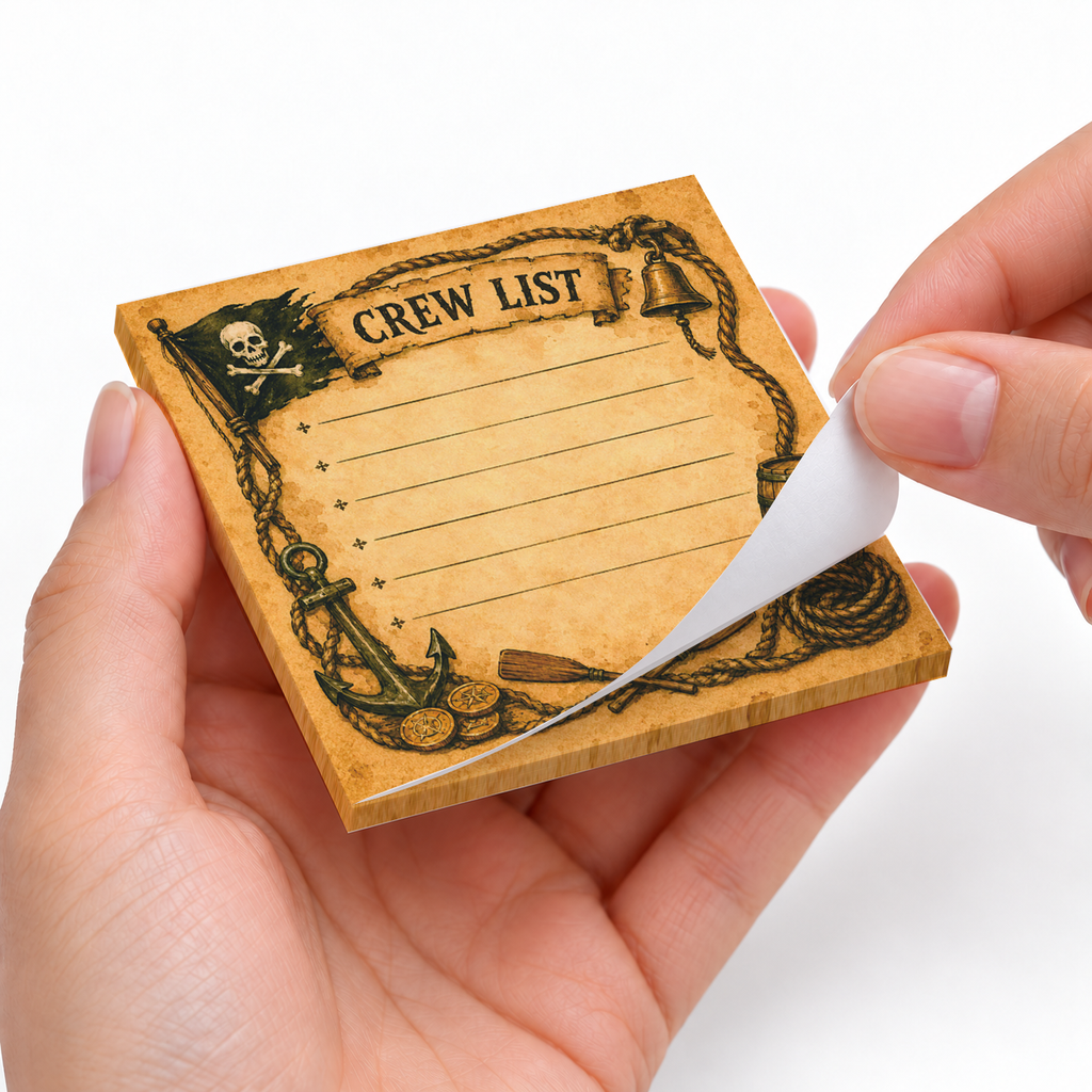 Pirate Crew List Bulleted sticky notes styled with a planner and desk accessories