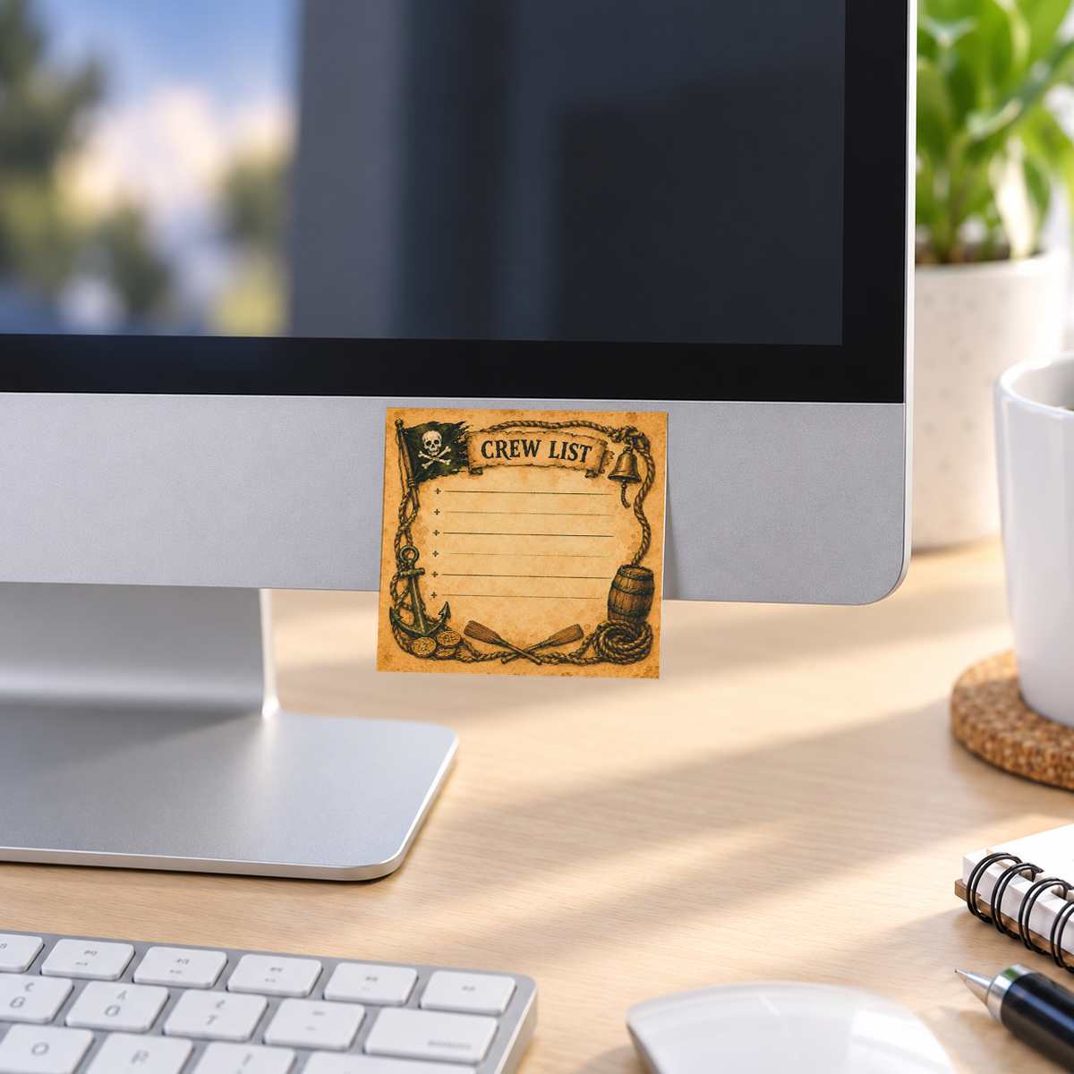 Pirate Crew List Bulleted memo pad in an office or home workspace