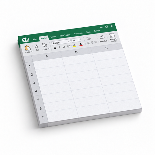 Green spreadsheet window sticky note pad with blank rows and columns on a white background.