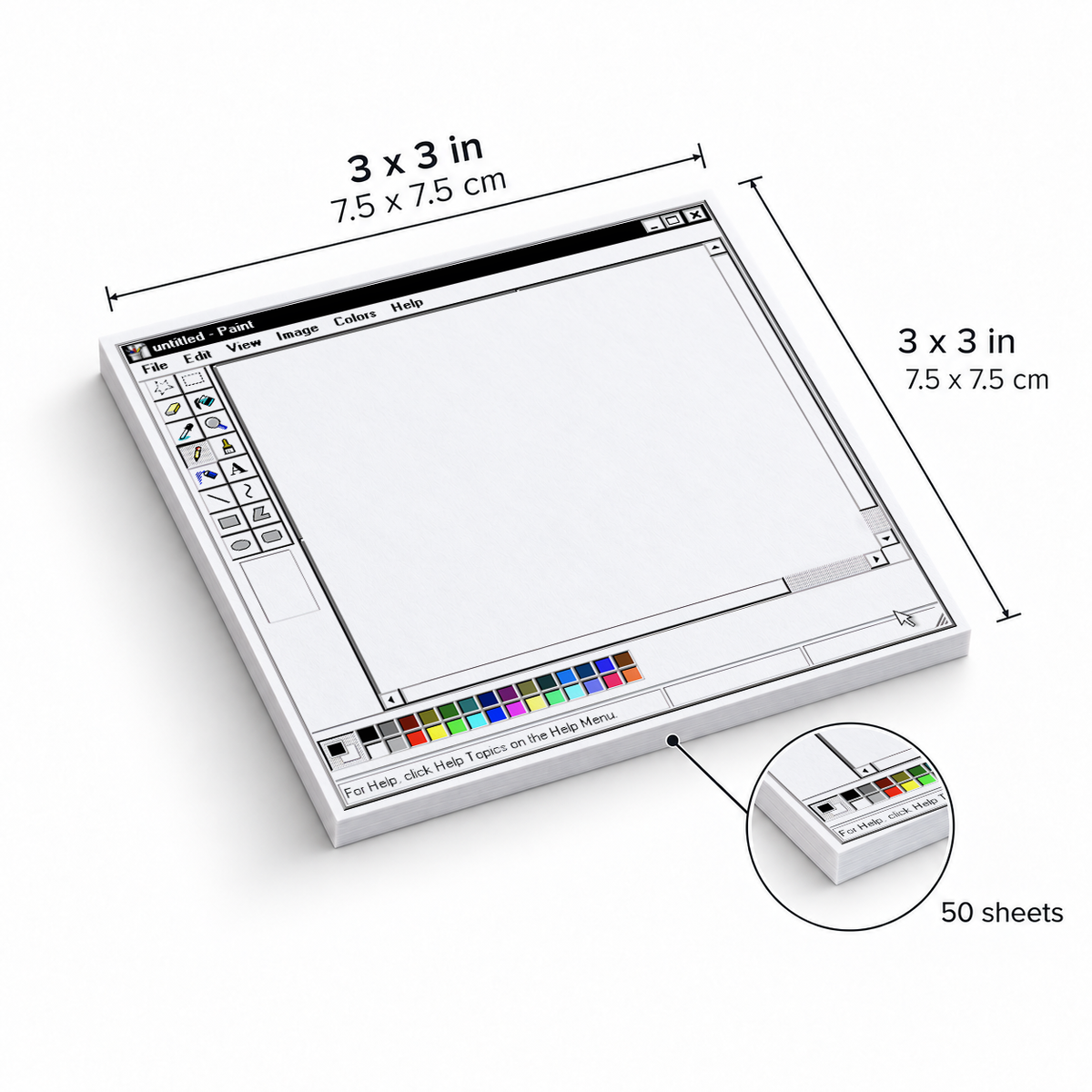 Retro Classic Gray MS Paint sticky notes, 3x3 in (7.5 x 7.5 cm), 50 sheets