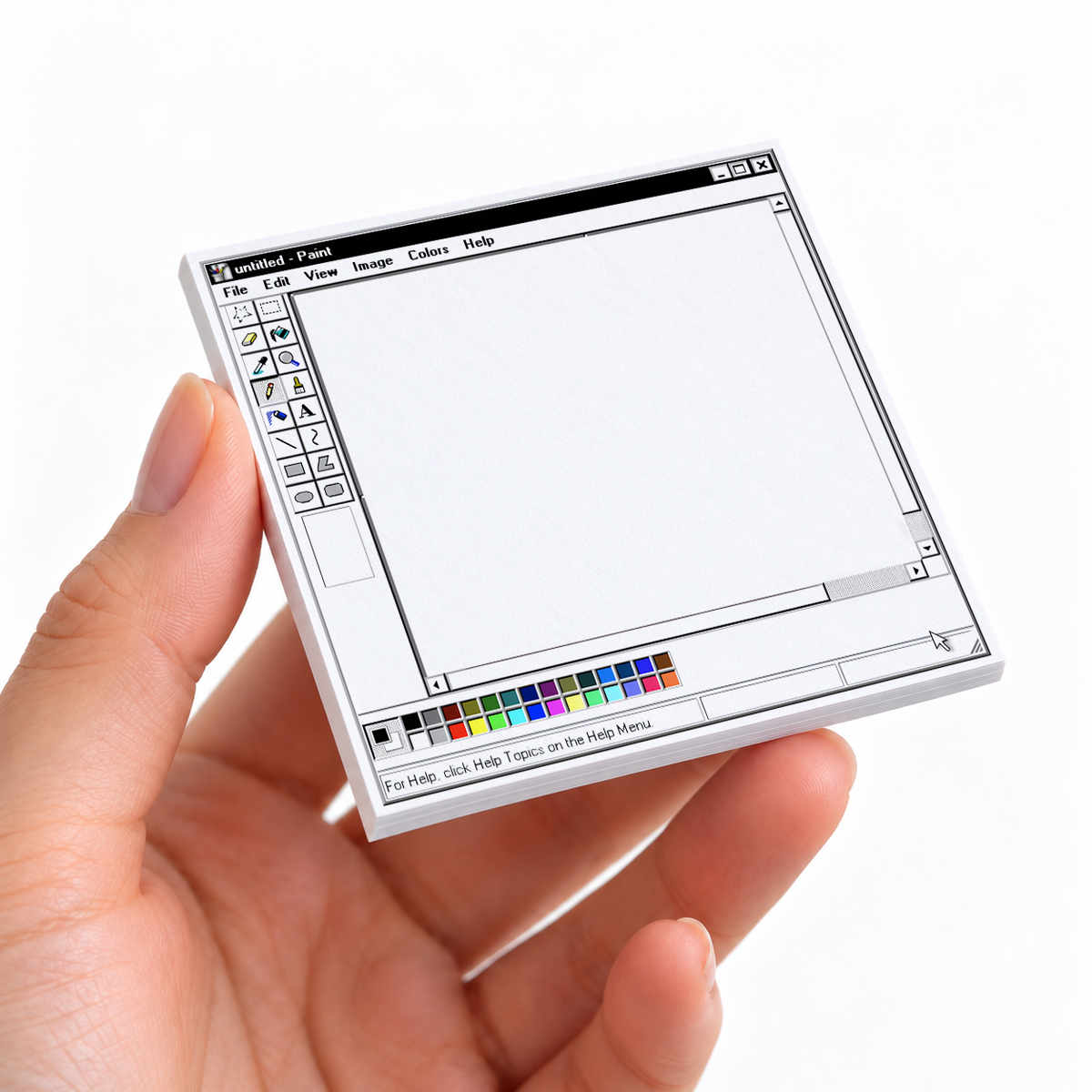 Retro Classic Gray MS Paint sticky note pad on a desk with stationery