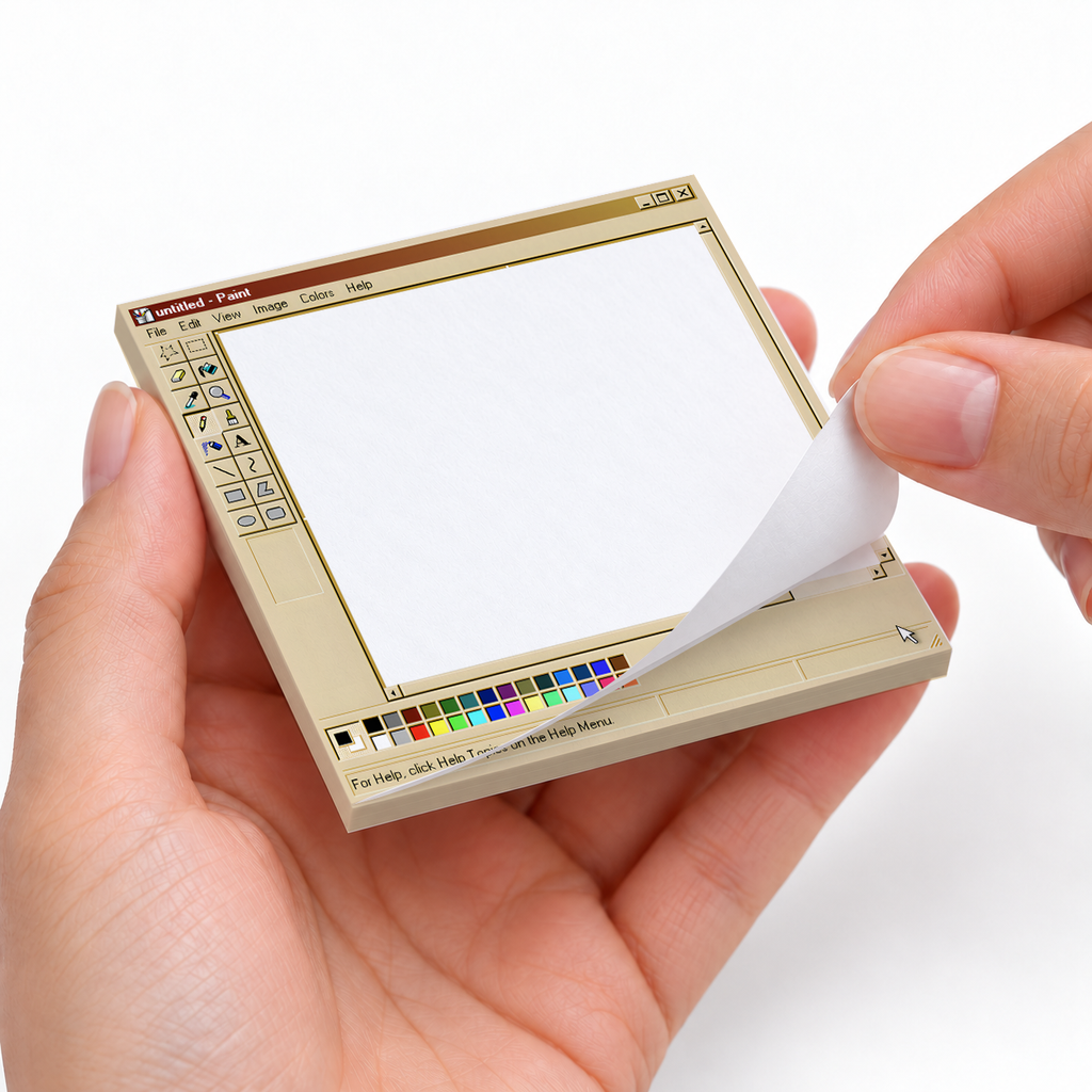 Beige Retro Digital Art Software sticky notes styled with a planner and desk accessories